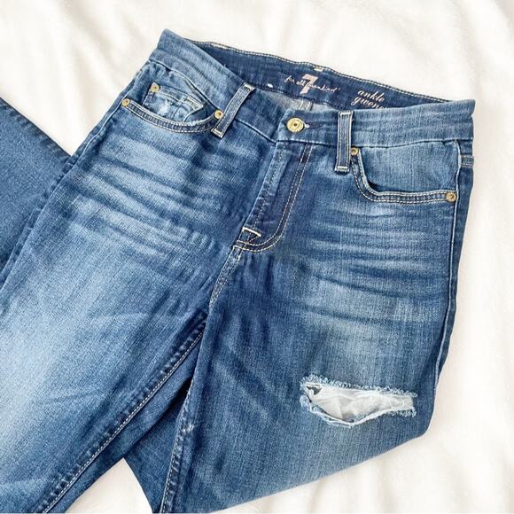 7 for all mankind ankle gwenevere jeans blue ripped denim size 24 7FAM - Picture 3 of 10
